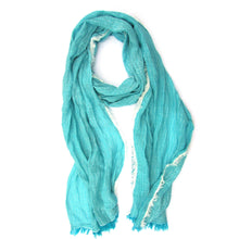 Load image into Gallery viewer, Turkish Cotton Blend Fringed Hobo Scarf - Aqua