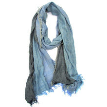 Load image into Gallery viewer, Turkish Cotton Blend Fringed Hobo Scarf Blue Degraded