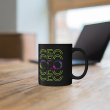 Load image into Gallery viewer, Black coffee mug with  neon splatter motivational design for a Boss or CEO - Front View
