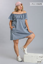 Load image into Gallery viewer, Ruffled Denim Off The Shoulder Dress