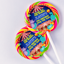 Load image into Gallery viewer, Under the Big Top Circus Carnival Inspired Swirl Pop Party Favors | 1.5" or 4" Swirl Pops | Personalized