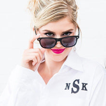 Load image into Gallery viewer, Personalized Embroidered Casual Cotton Button Down Shirt - White Monogram | Bridesmaids, Bridal Party