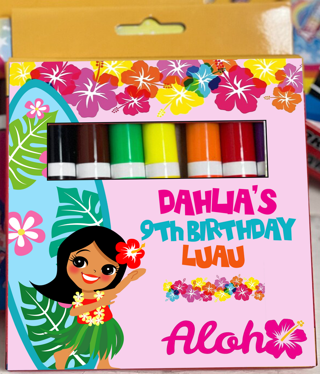 Custom Luau Themed Magic Marker Party Favors | 8 Pack | Personalized
