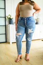 Load image into Gallery viewer, Judy Blue Talulla Bleach Splash Button Fly Destroyed Skinny Jeans