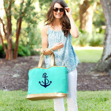 Load image into Gallery viewer, Anchors Away Mint Cabana Tote