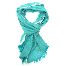 Load image into Gallery viewer, Turkish Cotton Blend Fringed Hobo Scarf - Aqua
