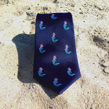 Load image into Gallery viewer, Mermaid Necktie - Navy, Woven Silk
