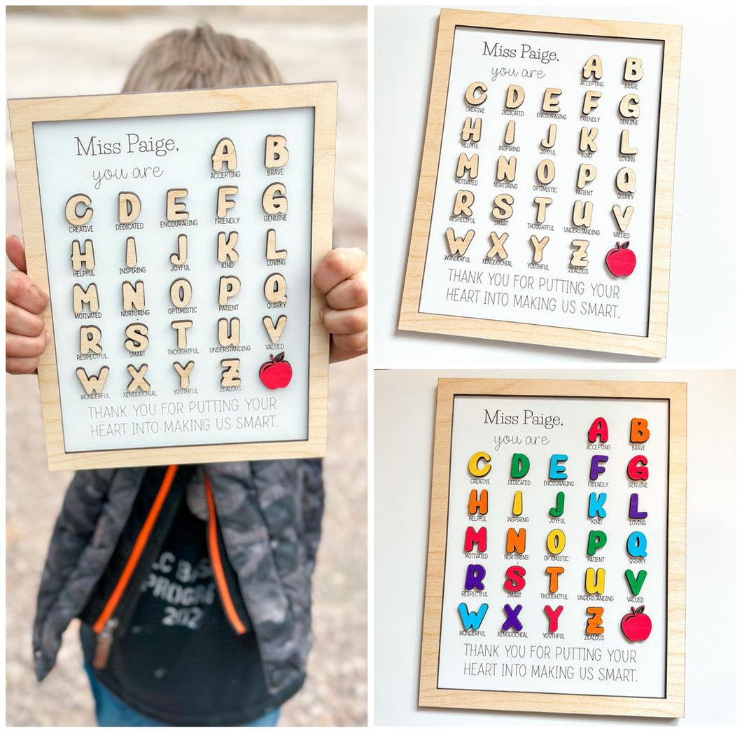 Personalized Alphabet Gift Sign | Teacher Appreciation Gift