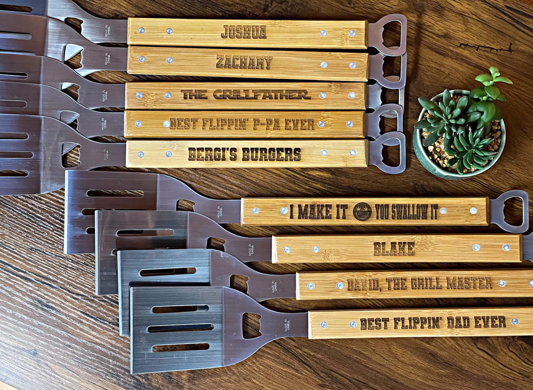 Personalized, Laser Engraved Custom BBQ Spatula With Bottle Opener