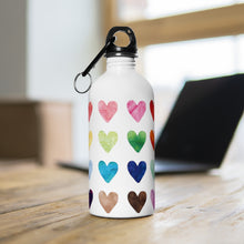 Load image into Gallery viewer, All You Need is Love Stainless Steel Water Bottle with Water Color Hearts
