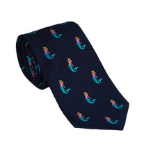 Load image into Gallery viewer, Mermaid Necktie - Navy, Woven Silk
