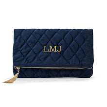 Load image into Gallery viewer, Fold Over Diamond Quilted Velvet Clutch - Personalized
