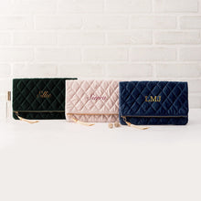 Load image into Gallery viewer, Fold Over Diamond Quilted Velvet Clutch - Personalized

