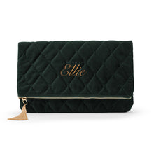 Load image into Gallery viewer, Fold Over Diamond Quilted Velvet Clutch - Personalized
