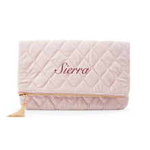 Load image into Gallery viewer, Fold Over Diamond Quilted Velvet Clutch - Personalized
