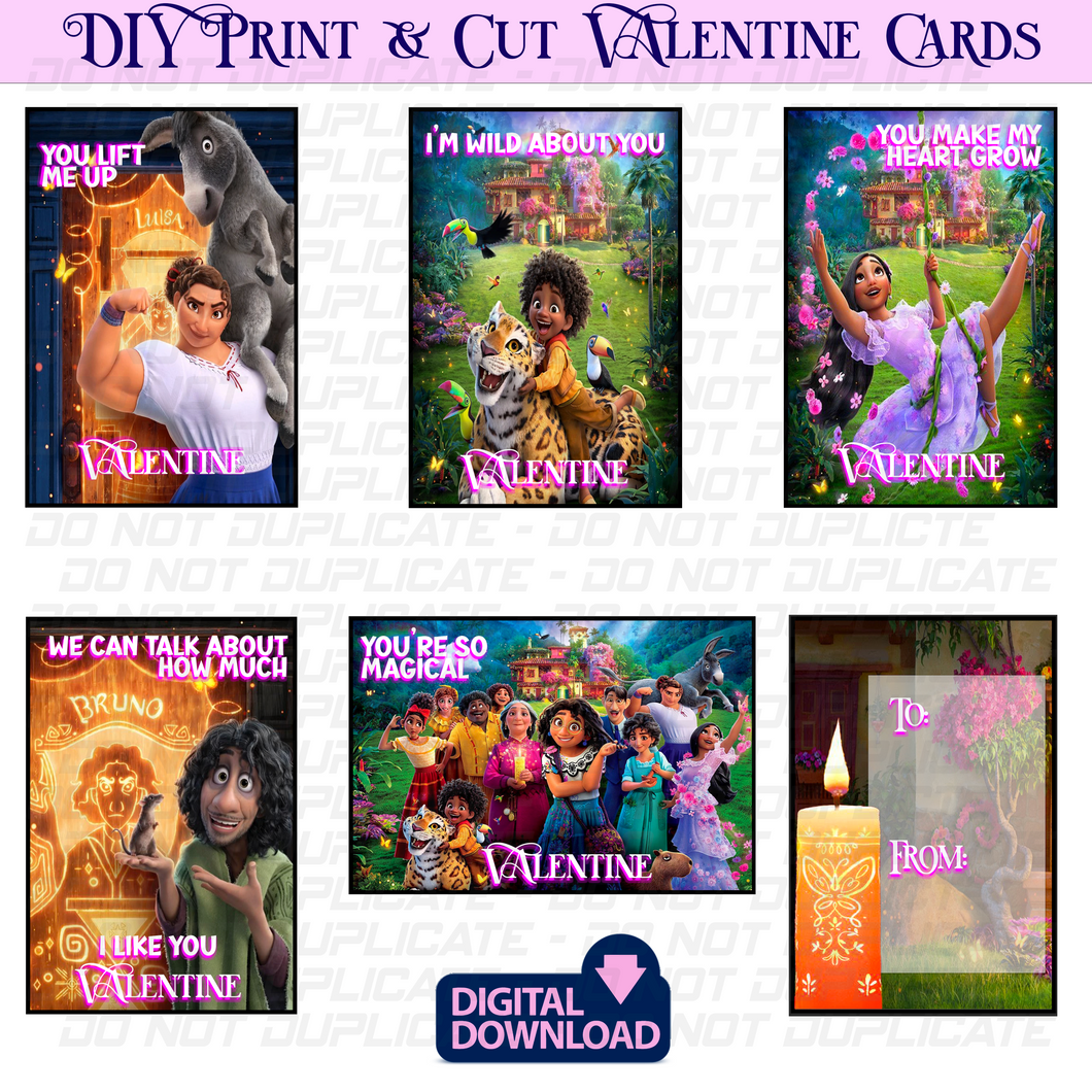 Encanto inspired Valentine Digital Download | Set of 5 Encanto Inspired designs | DIY kids printable valentines | Instant Digital Download