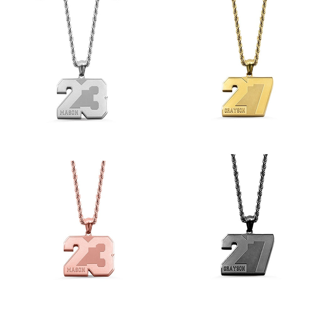 Personalized Men's Sports Stainless Steel Necklace | Name Pendants | Number Jewelry