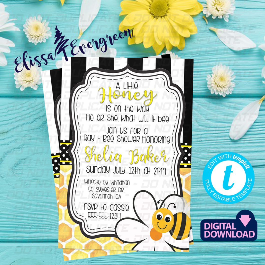 Bay-Bee Shower Invitation, Save The Date, Evite Template, Digital Template, Electronic Save Date, Customizable, Editable, Instant Download