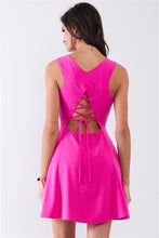 Load image into Gallery viewer, Bubblegum Pink Sleeveless Round Neck Self-tie Lace-up Back Detail Mini Dress
