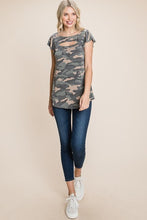 Load image into Gallery viewer, Army Camo Printed Cut Out Neckline Short Flutter Sleeves Casual Basic Top
