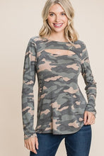 Load image into Gallery viewer, Army Camo Printed Cut Out Neckline Long Sleeves Casual Basic Top

