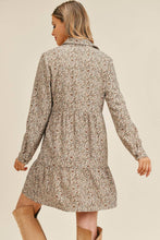 Load image into Gallery viewer, Corduroy Printed Button Down Front Collar Long Sleeve Dress
