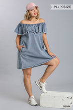 Load image into Gallery viewer, Ruffled Denim Off The Shoulder Dress
