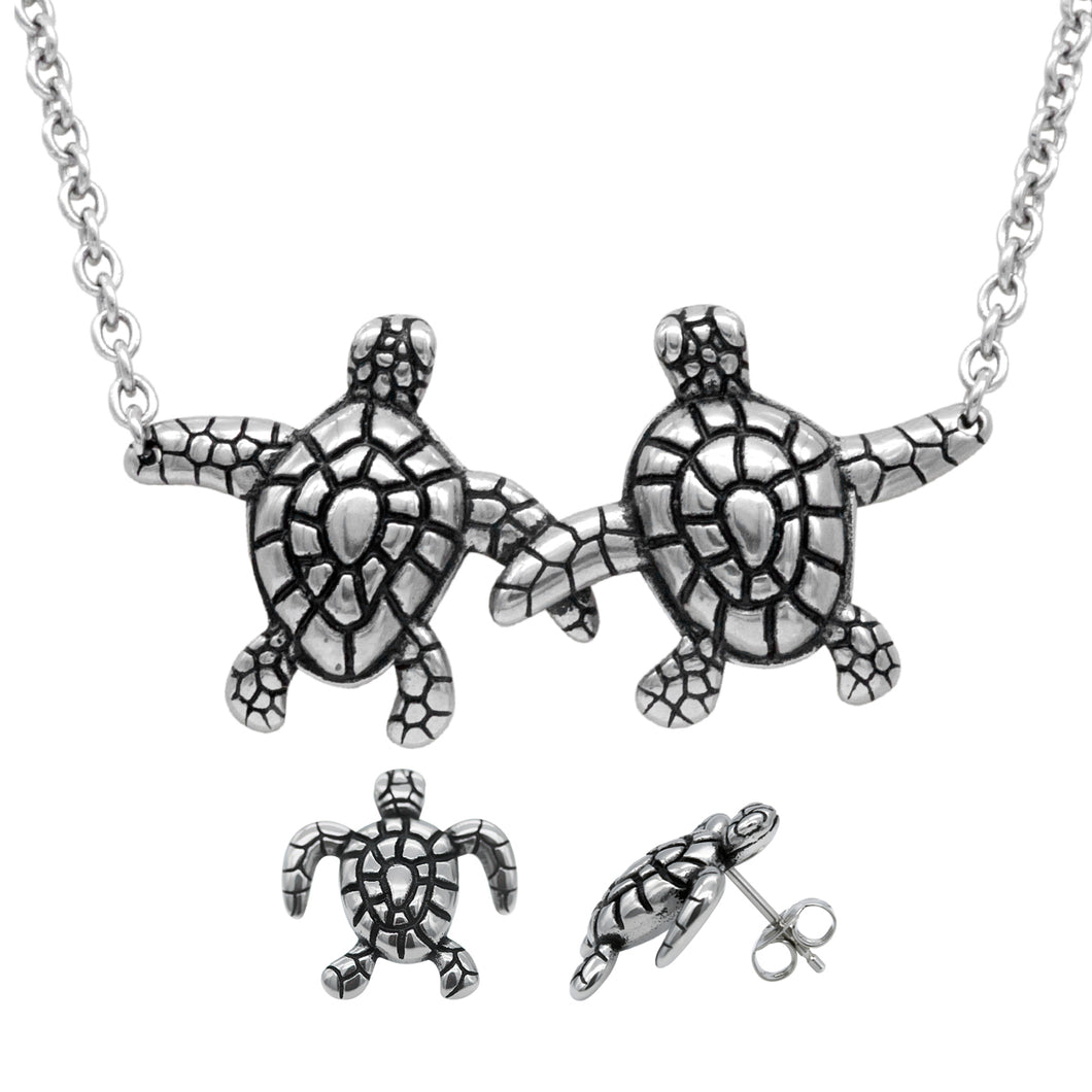 Turtle Companionship Necklace & Earrings Set