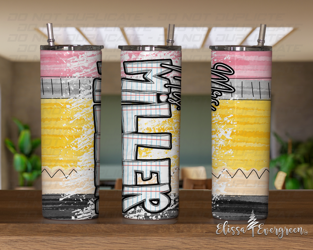 Doodle Pencil with Notebook Letters 20oz Stainless Steel Tumbler | Personalized