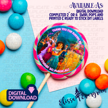 Load image into Gallery viewer, Very Magical Encanto Inspired Swirl Pop Party Favors | 1.5&quot; or 4&quot; Swirl Pops | Personalized
