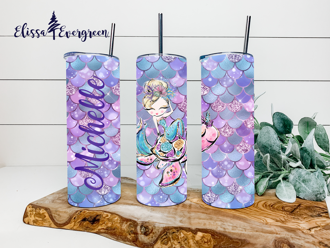 Pink and Purple Glamorous Mermaid 20 Ounce Tumbler | Personalized
