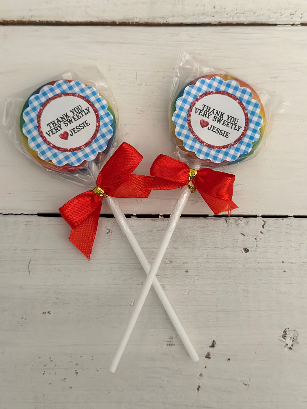 Gingham and Glitter Over the Rainbow Mini Swirl Pops with Bow | Personalized