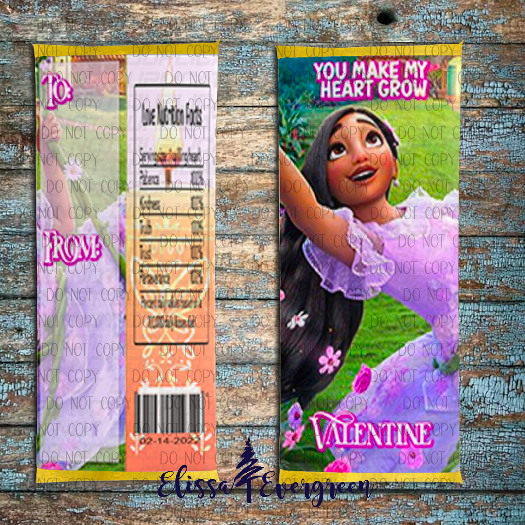 Encanto Valentines Day Candy Bar Wrappers and Encanto Valentines Day Completed Candy Bars