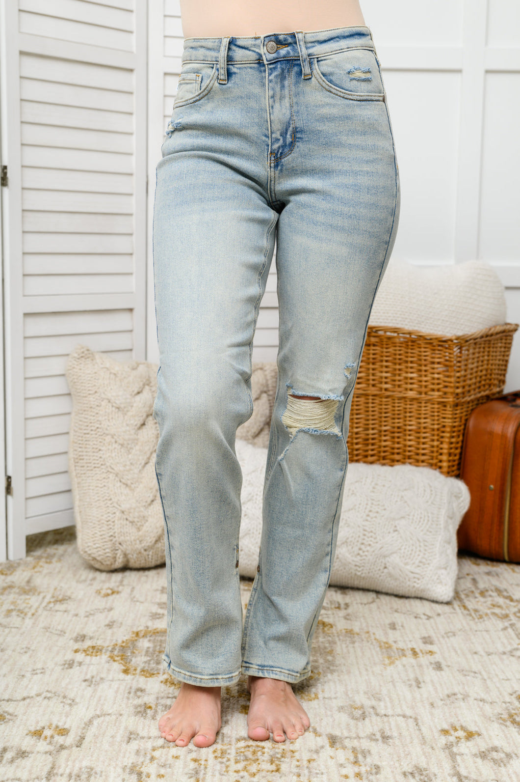 Judy Blue Meadow High Rise Straight Fit Destroyed Jeans