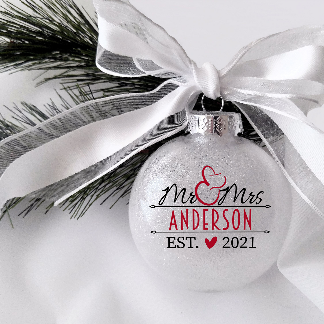 Personalized MR and MRS Holiday Ornaments | Glitter Personalized Ornaments
