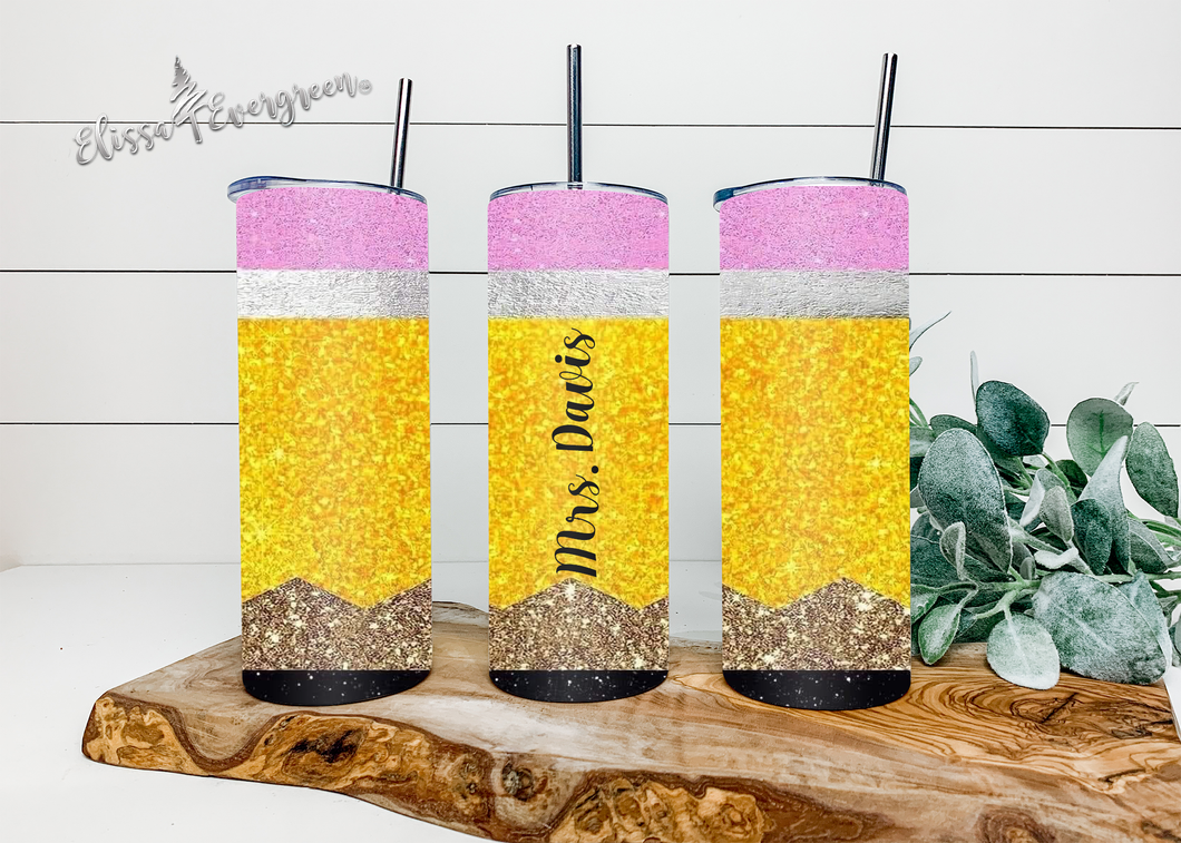 Glitter Pencil Stainless Steel Tumbler | Personalized