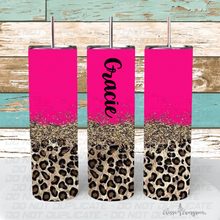 Load image into Gallery viewer, Hot Pink &amp; Leopard Design 20oz Skinny Tumbler | Personalized
