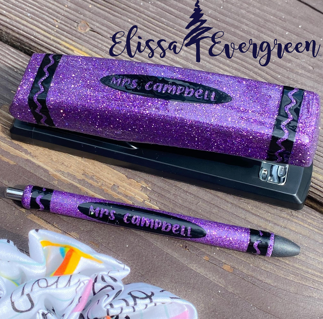 Glitter Crayon Stapler | Personalized Stapler | Personalized Stapler and Pen Set