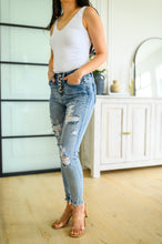 Load image into Gallery viewer, Judy Blue Talulla Bleach Splash Button Fly Destroyed Skinny Jeans
