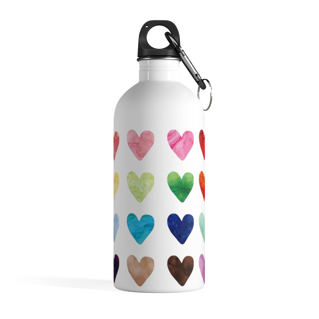 All You Need is Love Stainless Steel Water Bottle with Water Color Hearts