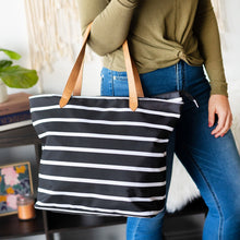 Load image into Gallery viewer, Black Stripe Tote | Monogrammed Tote Bag | Personalized
